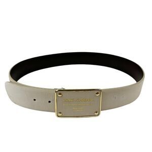 Dolce & Gabbana Vintage Cream Cow Leather Plaque Buckle Men's Belt